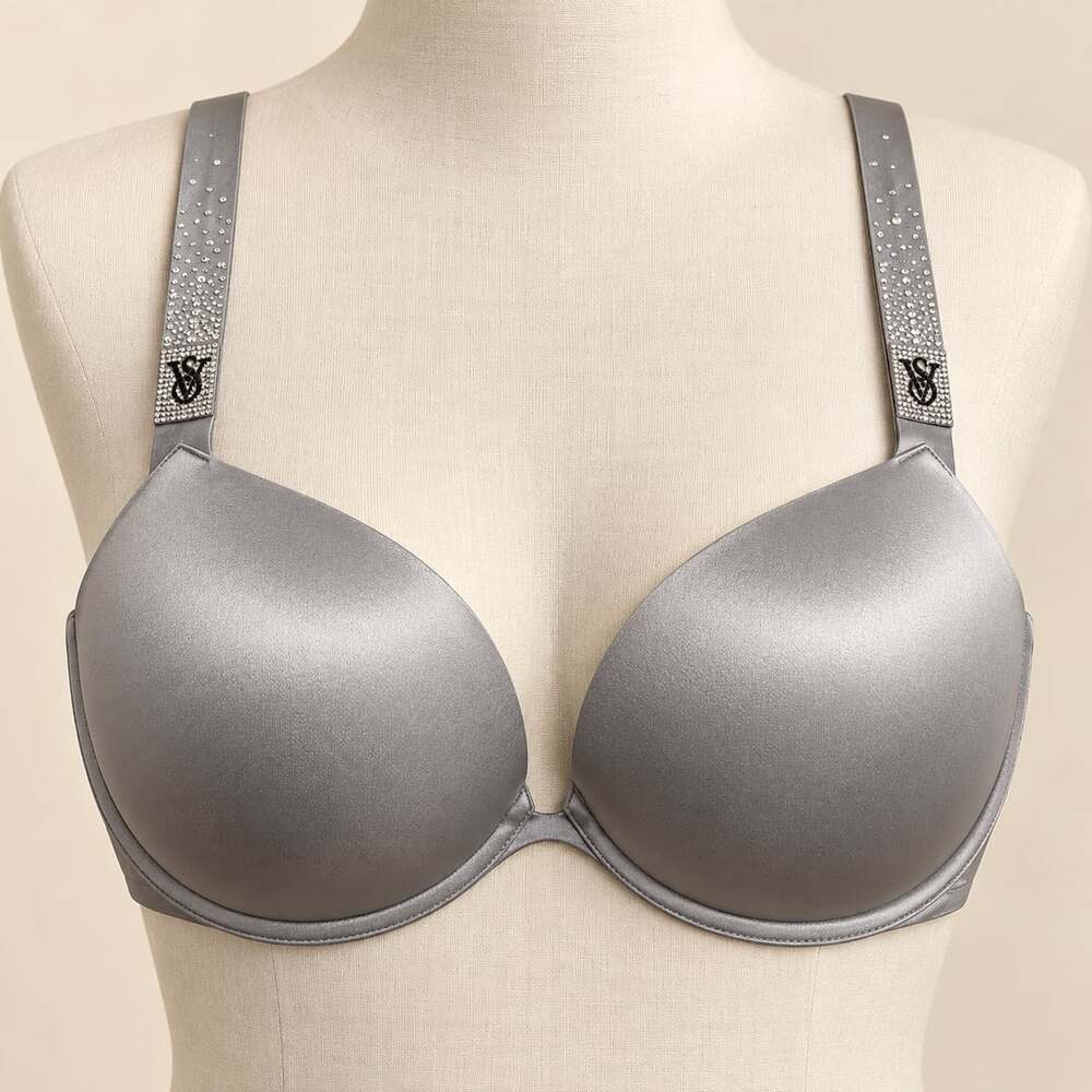 Victoria's Secret bombshell Push-Up Bra Size 34D Silver Rhinestone Straps